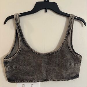 Zara  Womens M Grey Denim Zippered Cropped Tank Top Retro Punk Style NEW